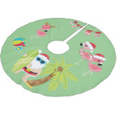 Tropical Beach Santa and Flamingos Polyester Weihnachtsbaumdecke (Schrägansicht)