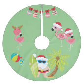 Tropical Beach Santa and Flamingos Polyester Weihnachtsbaumdecke (Vorderseite)
