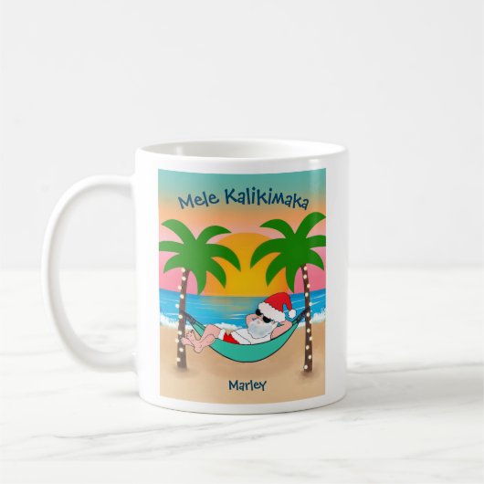 Tropical Beach Santa Mele Kalikimaka Weihnachten Kaffeetasse (Links)