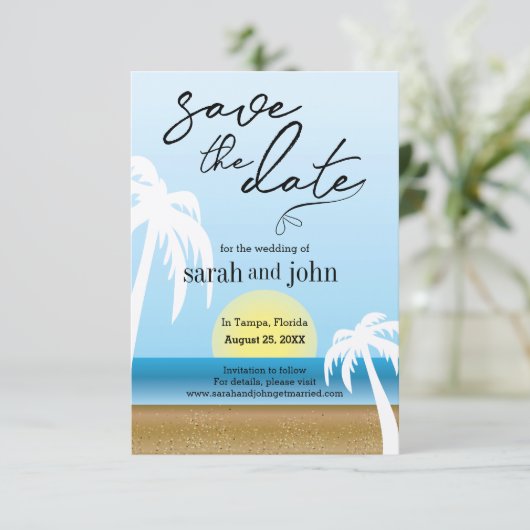 Tropical Beach Save the Date (Stehend Vorderseite)
