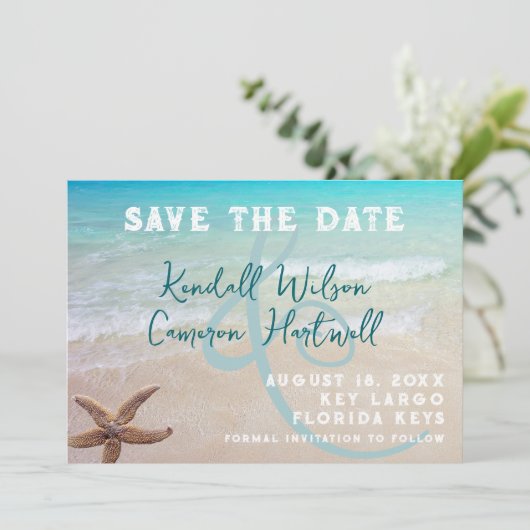 Tropical Beach Save the Date Einladung (Stehend Vorderseite)