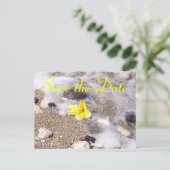 Tropical Beach Save the Date Plumeria Ankündigungspostkarte (Stehend Vorderseite)
