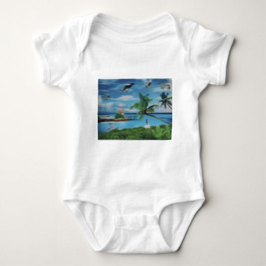 Tropical Beach Scene Art Print Baby Strampler (Vorderseite)