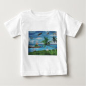 Tropical Beach Scene Art Print Baby T-shirt (Vorderseite)
