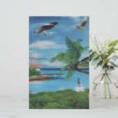 Tropical Beach Scene Art Print Briefpapier (Stehend Vorderseite)