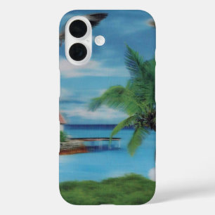 Tropical Beach Scene Art Print iPhone 16 Hülle