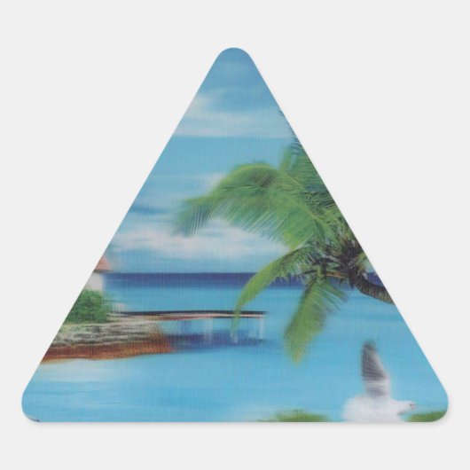 Tropical Beach Scene Art Print Dreieckiger Aufkleber (Vorderseite)