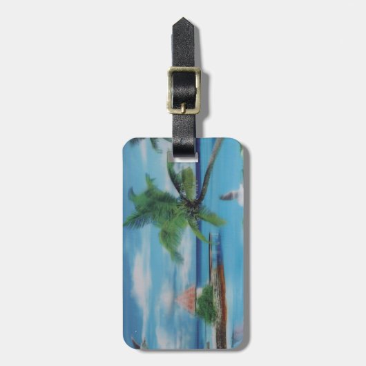 Tropical Beach Scene Art Print Gepäckanhänger (Vorderseite vertikal)