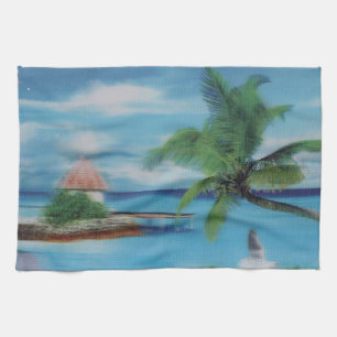 Tropical Beach Scene Art Print Geschirrtuch