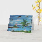 Tropical Beach Scene Art Print Karte (Gelbe Blume)