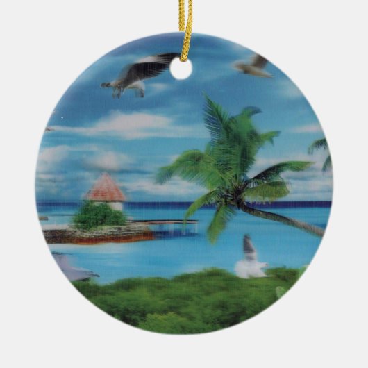 Tropical Beach Scene Art Print Keramik Ornament (Vorne)