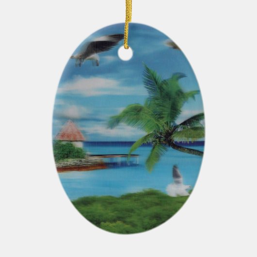 Tropical Beach Scene Art Print Keramik Ornament (Vorne)