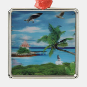 Tropical Beach Scene Art Print Ornament Aus Metall