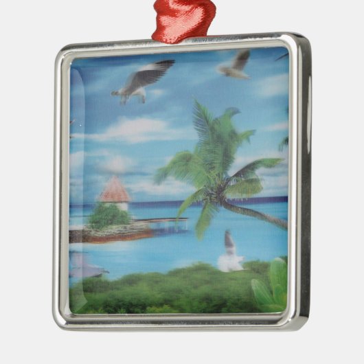 Tropical Beach Scene Art Print Ornament Aus Metall (Links)