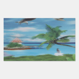 Tropical Beach Scene Art Print Rechteckiger Aufkleber