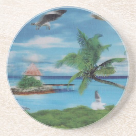 Tropical Beach Scene Art Print Sandstein Untersetzer (Vorne)