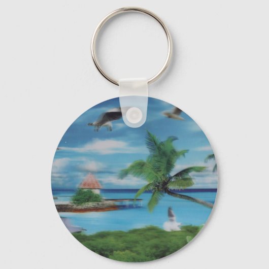 Tropical Beach Scene Art Print Schlüsselanhänger (Vorderseite)