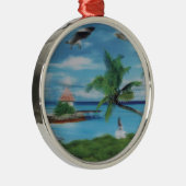 Tropical Beach Scene Art Print Silbernes Ornament (Rechts)