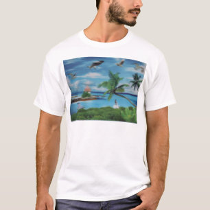 Tropical Beach Scene Art Print T-Shirt