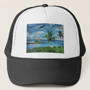 Tropical Beach Scene Art Print Truckerkappe