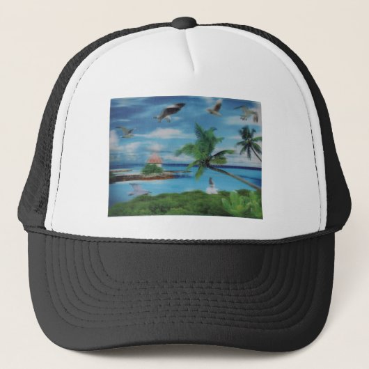 Tropical Beach Scene Art Print Truckerkappe (Vorderseite)