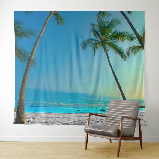 Tropical Beach Scene Palm Trees Hawaii Wandteppich (Beispiel (Horizontal))