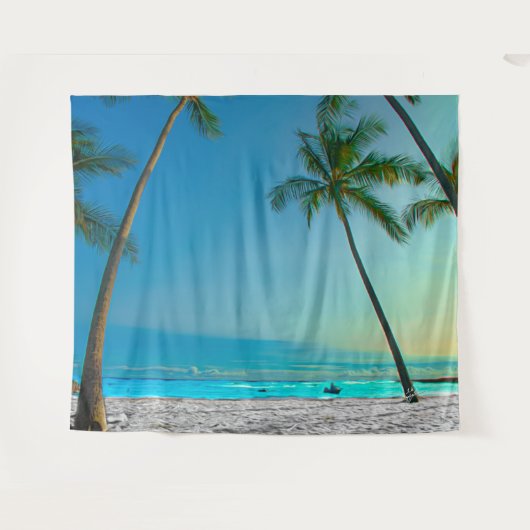 Tropical Beach Scene Palm Trees Hawaii Wandteppich (Vorderseite (Horizontal))