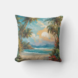 Tropical Beach Scene Rote Blume Kissen
