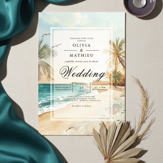 Tropical Beach Scene Wedding Einladung