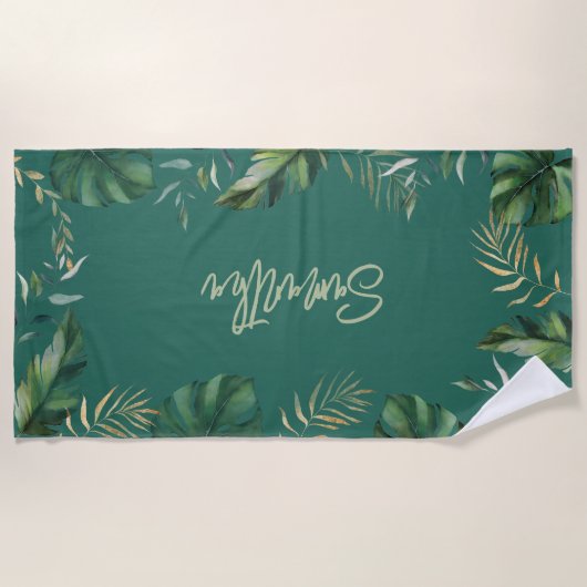 Tropical Beach Script Botanical Custom Strandtuch (Vorderseite)