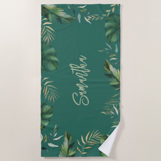 Tropical Beach Script Botanical Custom Strandtuch (Vorderseite)