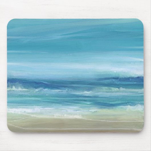 Tropical Beach Sea Blue Ocean Waves Wasserfarbe Mousepad (Vorne)