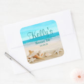 Tropical Beach Sea Muschel Sweet 16 Fevor Labels Quadratischer Aufkleber (Umschlag)