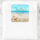 Tropical Beach Sea Muschel Sweet 16 Fevor Labels Quadratischer Aufkleber (Tasche)