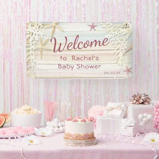 Tropical Beach Seashell Modern Boho Baby Dusche Banner (Party)