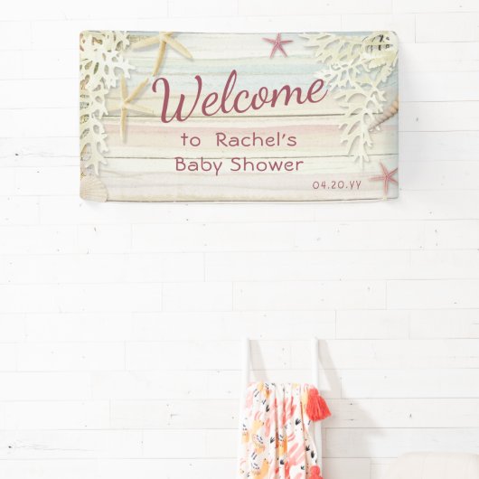 Tropical Beach Seashell Modern Boho Baby Dusche Banner (InSitu)