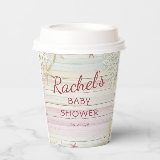 Tropical Beach Seashell Modern Boho Baby Dusche Pappbecher (Vorderseite)