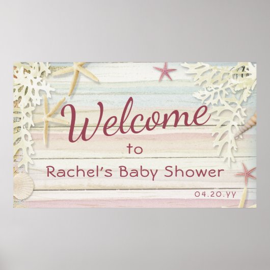 Tropical Beach Seashell Modern Boho Baby Dusche Poster (Vorne)