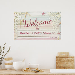 Tropical Beach Seashell Modern Boho Baby Dusche Poster