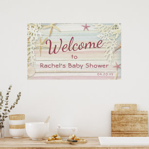Tropical Beach Seashell Modern Boho Baby Dusche Poster
