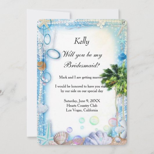 Tropical Beach Seashell Wedding Bridesmaids Card Einladung (Vorderseite)