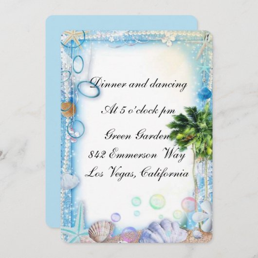 Tropical Beach Seashell Wedding Card Einladung (Vorne/Hinten)