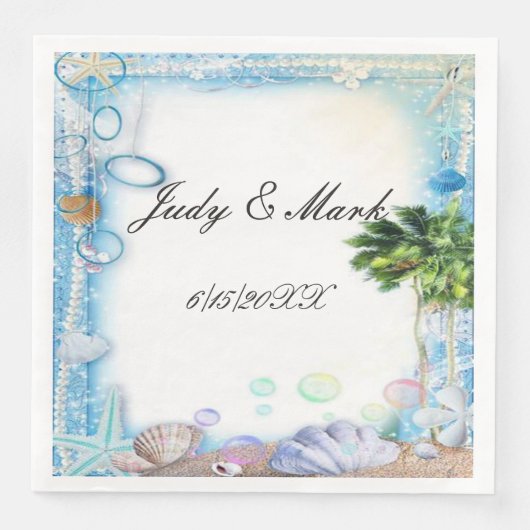 Tropical Beach Seashell Wedding Paper Napkins Serviette (Vorderseite)