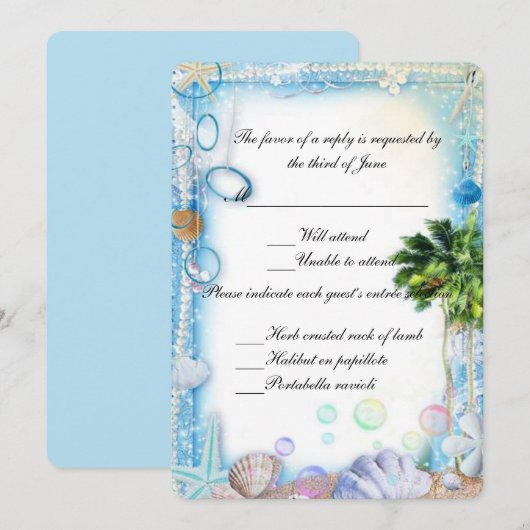 Tropical Beach Seashell Wedding Response Card Einladung (Vorne/Hinten)