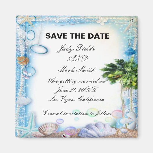 Tropical Beach Seashell Wedding rettet das Datum Magnet (Vorne)