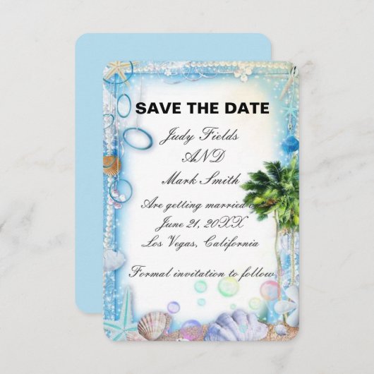 Tropical Beach Seashell Wedding speichert die Datu Save The Date (Vorne/Hinten)