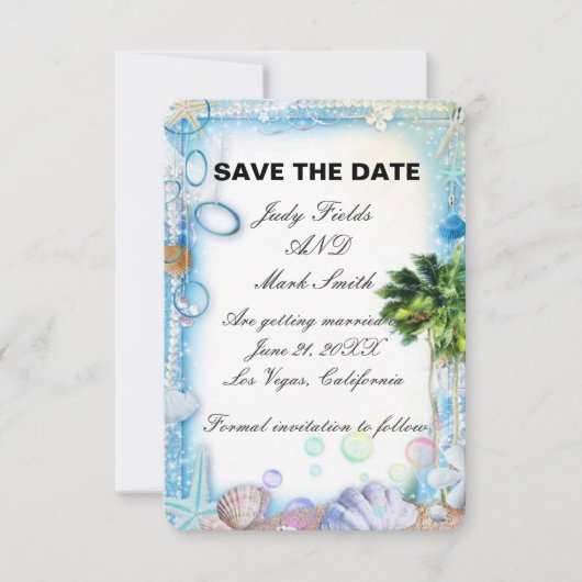 Tropical Beach Seashell Wedding speichert die Datu Save The Date (Vorderseite)