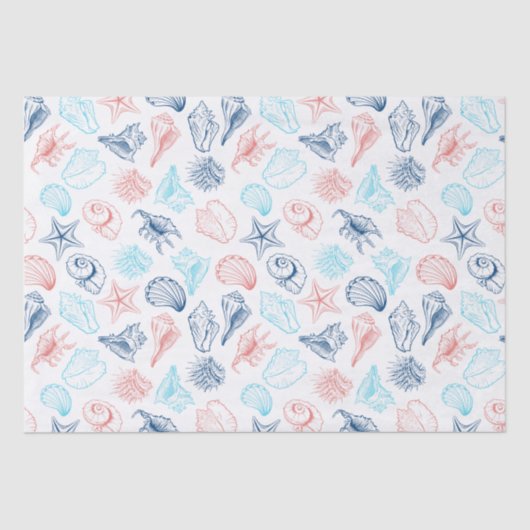 Tropical Beach Seashells Pattern Seidenpapier (Vorderseite)