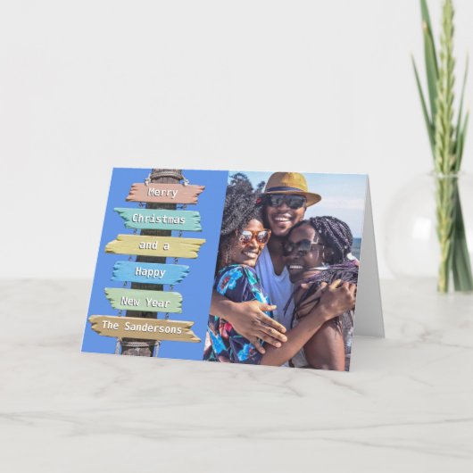 Tropical Beach Sign Foto Weihnachten (Vorderseite)