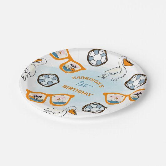 Tropical Beach Sonnenbrille Boy Birthday Pappteller (Schrägansicht)